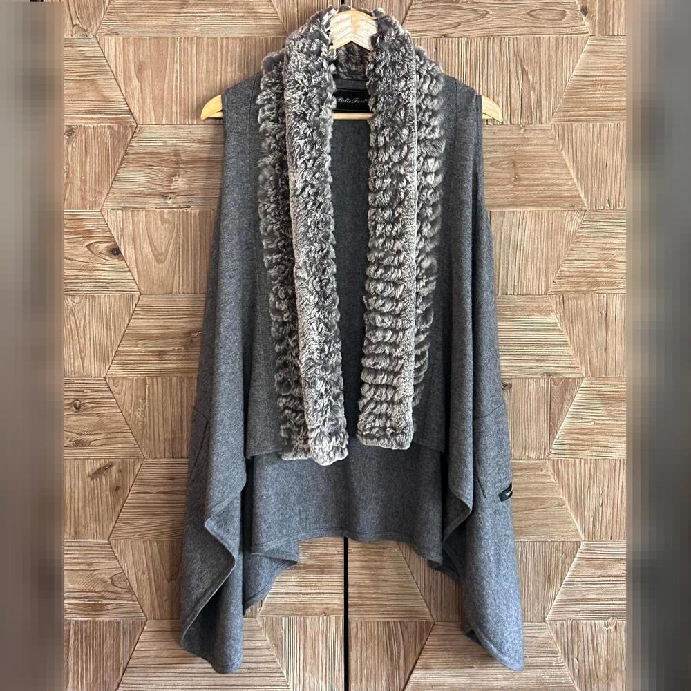 Belle Fare Womens Gray Faux Fur Trim Vest One Size Cashmere Fall